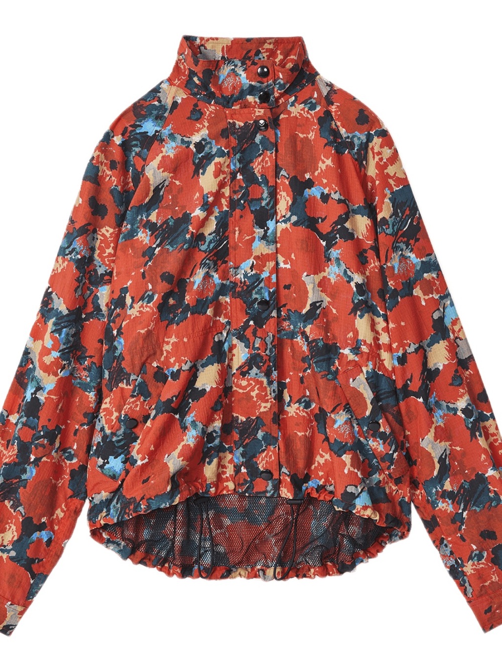 Kenzo Aquarelle Coral, Teal & Navy Abstract Button-Up Windbreaker Jacket